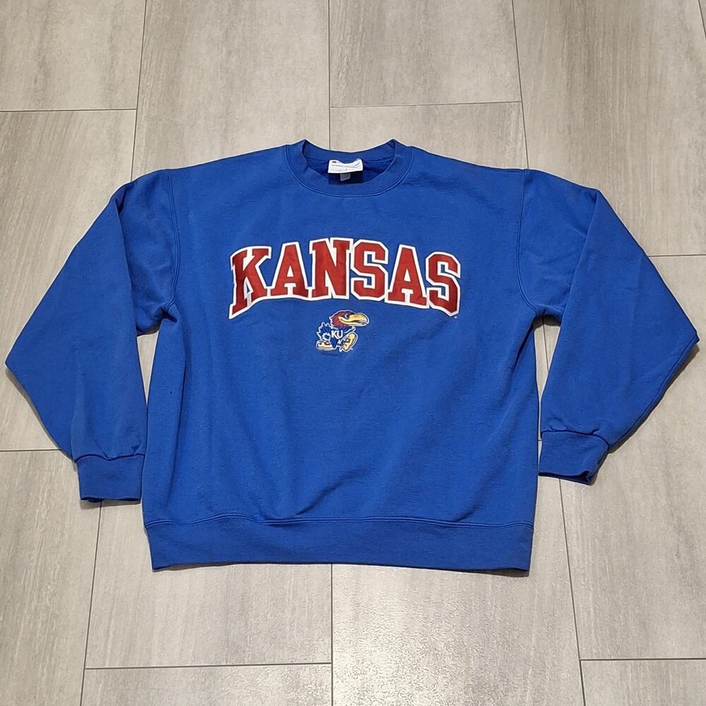 VTG Y2K Kansas Jayhawks KU Champion Crewneck Sweatshirt Blue Size L